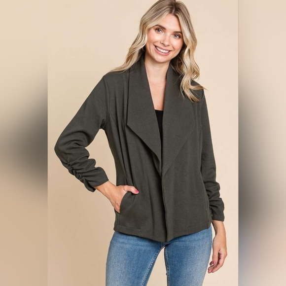 Culture Code Full Size Ruched Open Front Long Sleeve Jacket - Picture 2 of 4